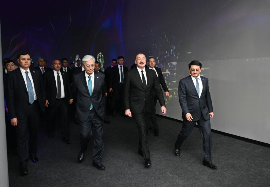 Prezident İlham Əliyev və Prezident Kasım-Jomart Tokayev Astanada “Alem.ai” Beynəlxalq Süni İntellekt Mərkəzində olublar
