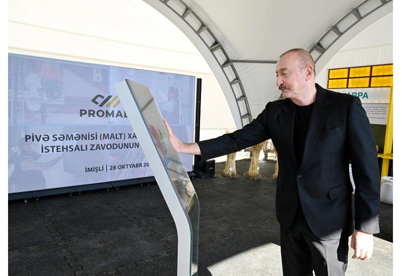 Prezident İlham Əliyev İmişlidə “Promalt” MMC-nin arpa emalı müəssisəsinin açılışında iştirak edib
