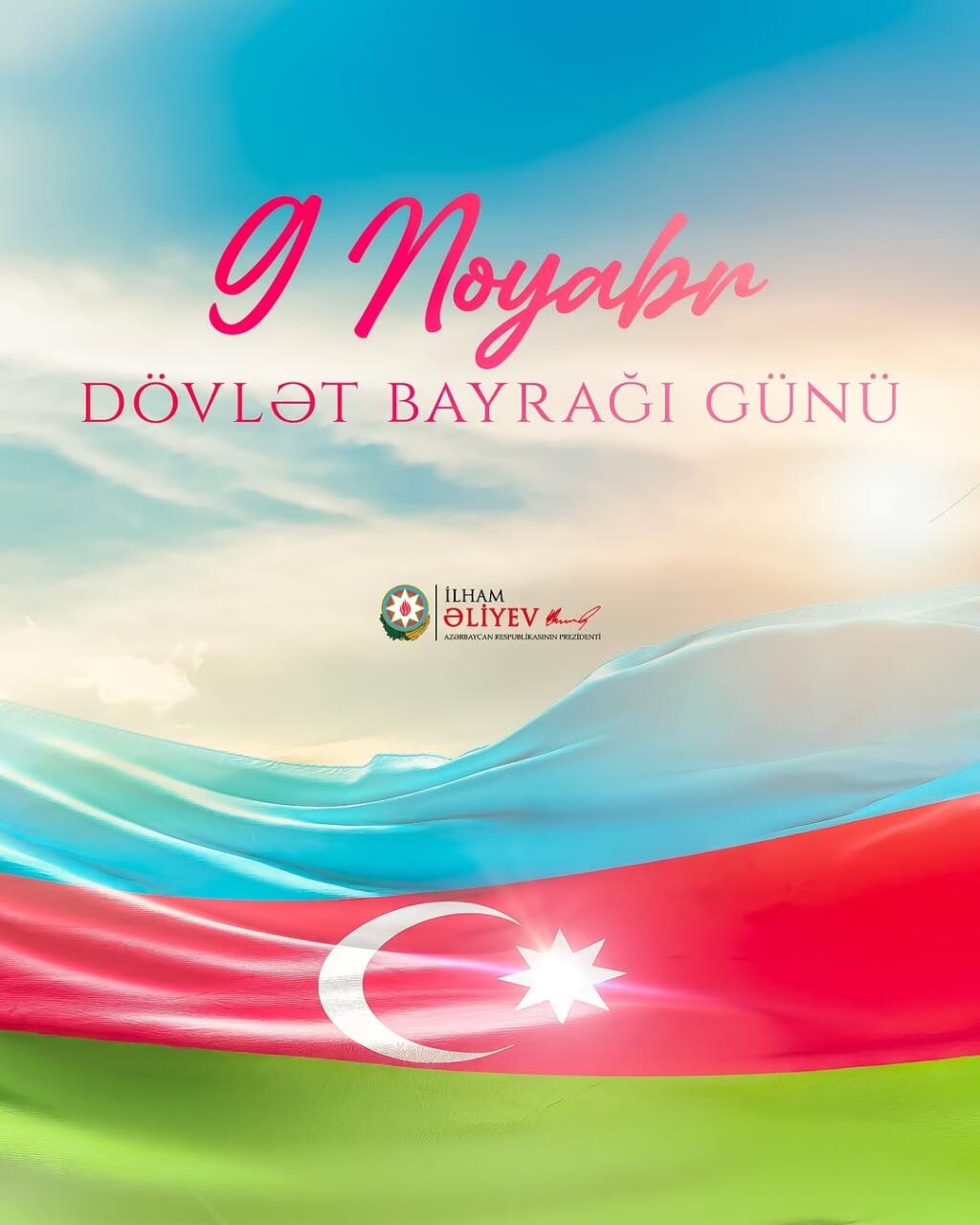 Президент Ильхам Алиев поделился публикацией по случаю 9 Ноября - Дня Государственного флага