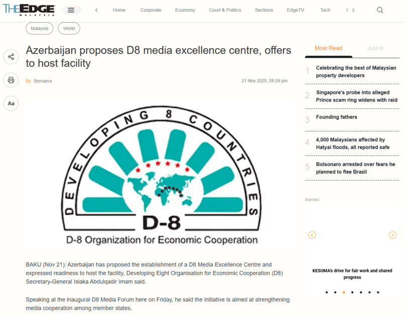 Малайзийские медиа посвятили публикации Медиафоруму D-8 в Баку