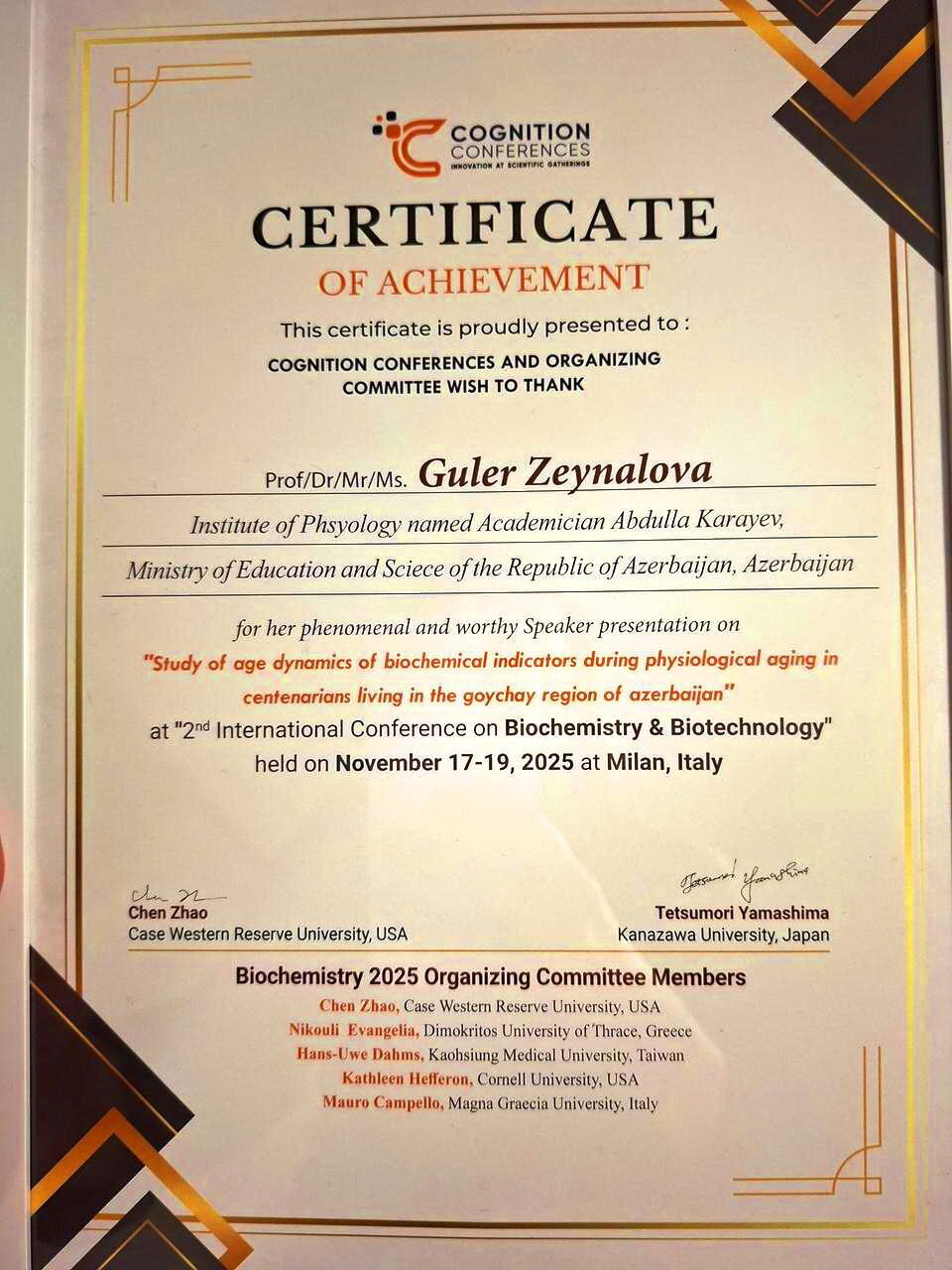 В Италии работа молодого азербайджанского учёного-исследователя о долголетии вызвала большой интерес