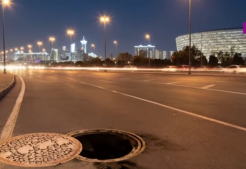 Bakıda bu yolda sürücülər kanalizasiya quyusuna düşürlər