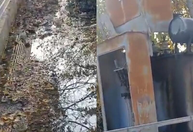 Suyun içərisində qalan transformator təhlükə saçır