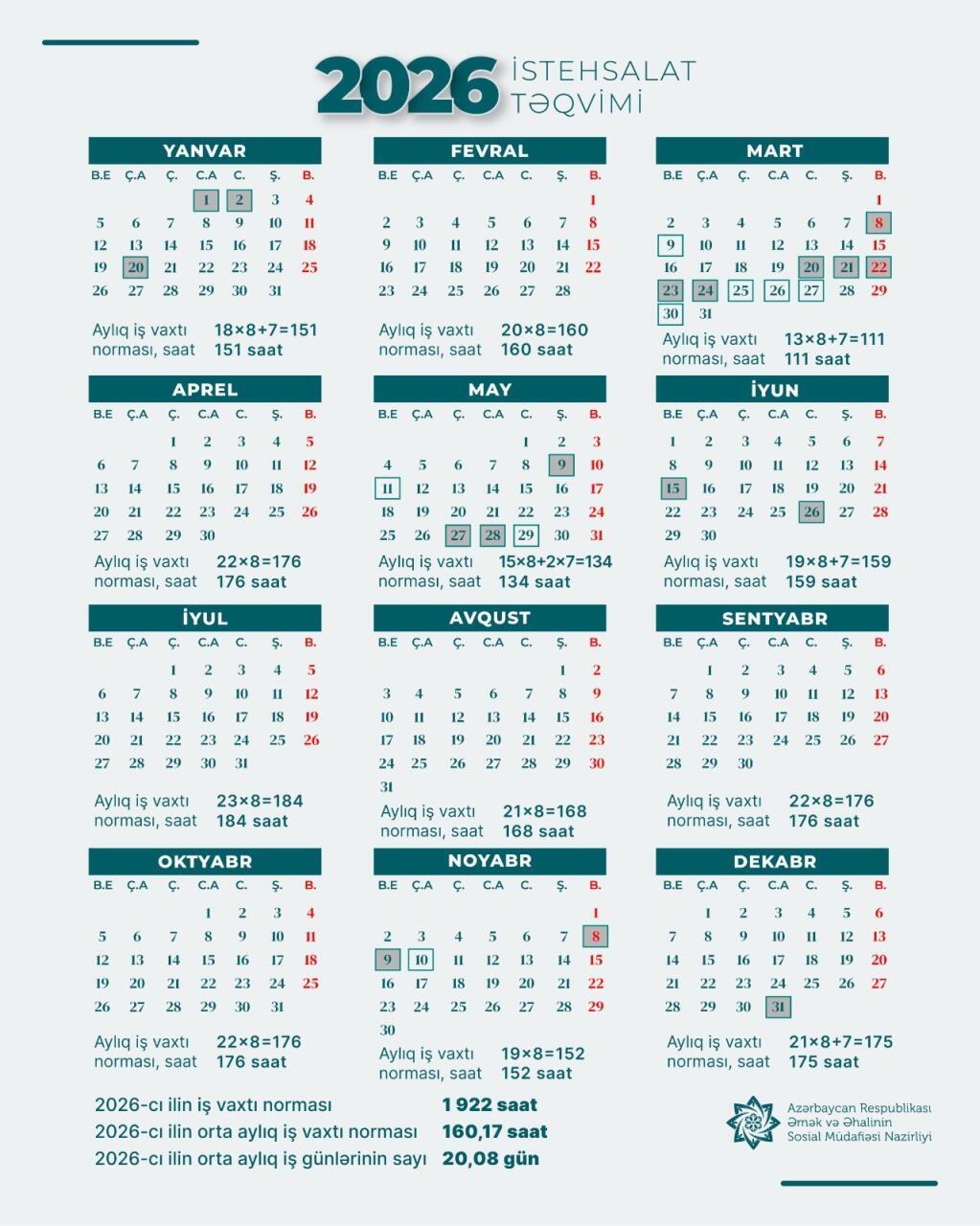 Gələn ilin qeyri-iş günləri məlum oldu