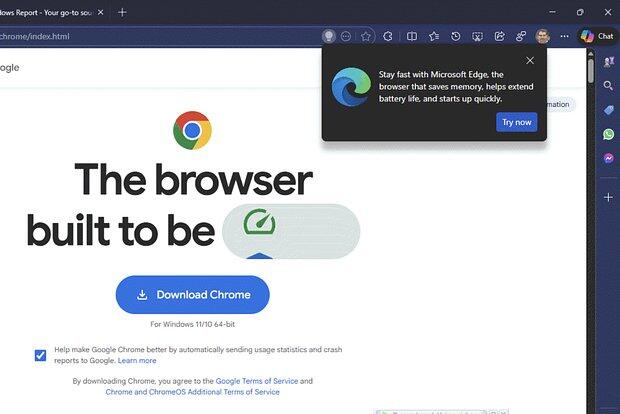 Microsoft запугала пользователей Google Chrome