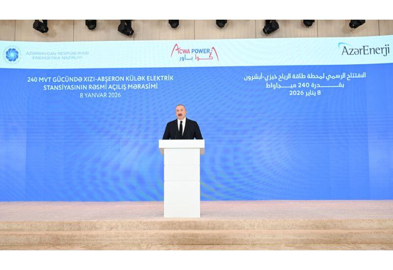 Prezident İlham Əliyev Bakıda “Xızı-Abşeron” Külək Elektrik Stansiyasının rəsmi açılış mərasimində çıxış edib