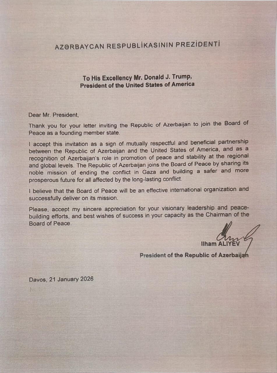Prezident İlham Əliyev ABŞ Prezidentinə məktub ünvanlayıb