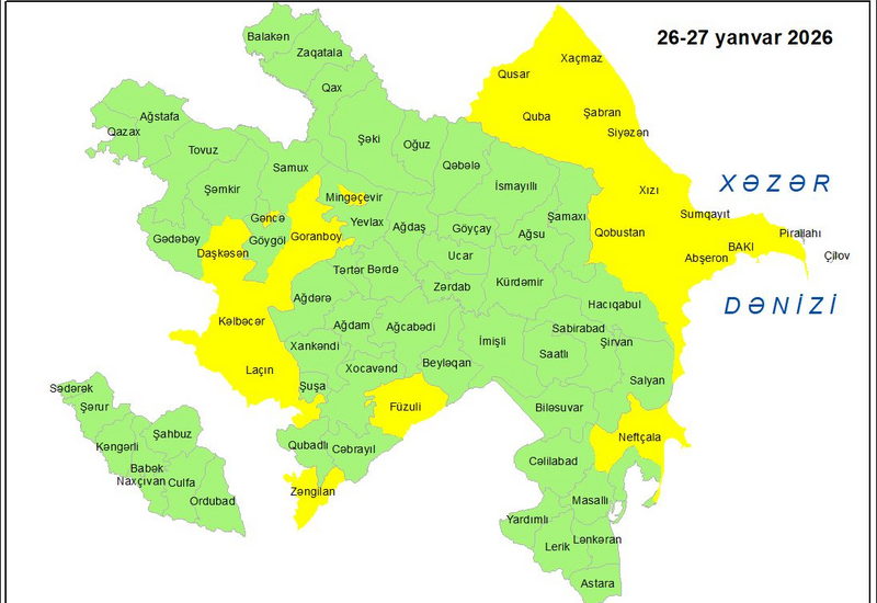 В Азербайджане объявлено желтое предупреждение