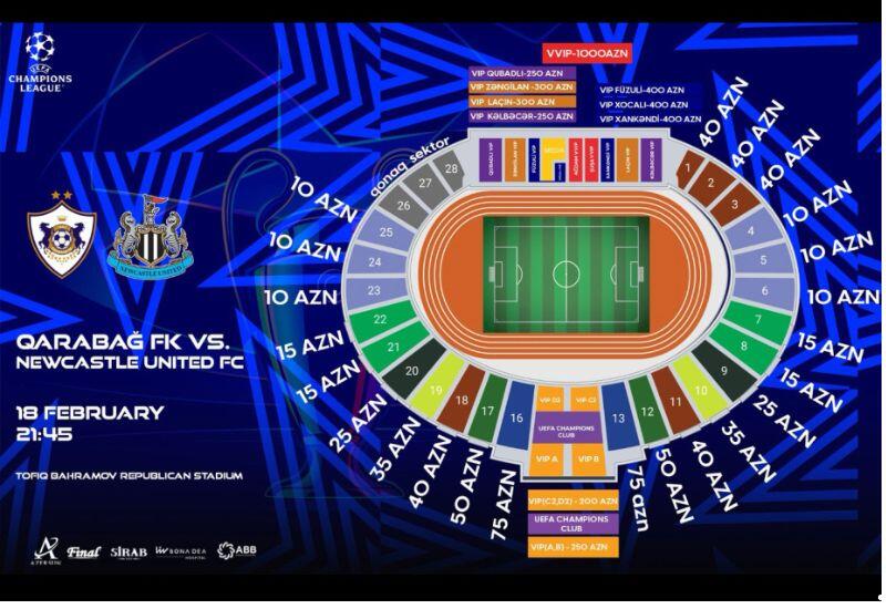 Стала известна стоимость билетов на матч «Карабах» – «Ньюкасл»