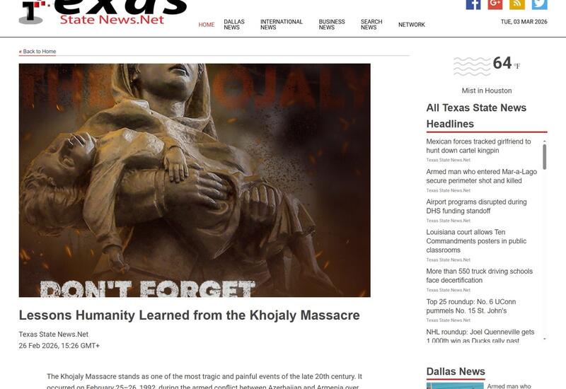 Техасская пресса опубликовала статью о геноциде в Ходжалы
