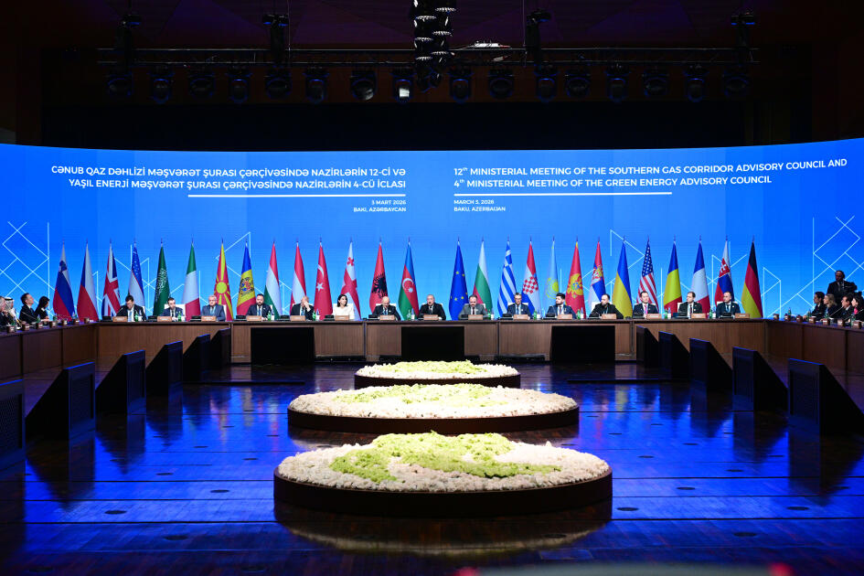Президент Ильхам Алиев выступил на 12-м заседании министров в рамках Консультативного совета по ЮГК и 4-м заседании министров в рамках Консультативного совета по зеленой энергетике