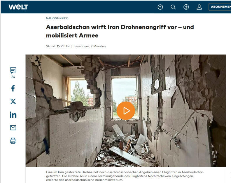 Немецкие медиа широко осветили атаки БПЛА по территории Азербайджана
