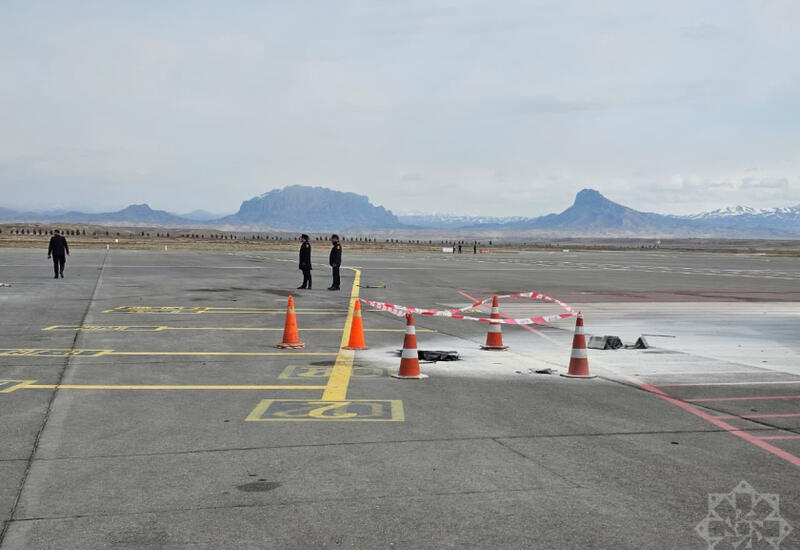 Кадры обломков беспилотника, упавшего в аэропорту Нахчывана