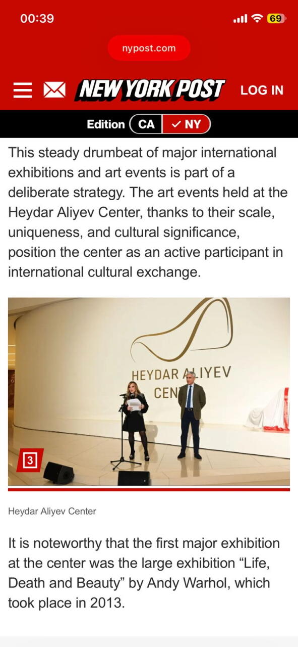 New York Post пишет о превращении Центра Гейдара Алиева в международный центр искусства