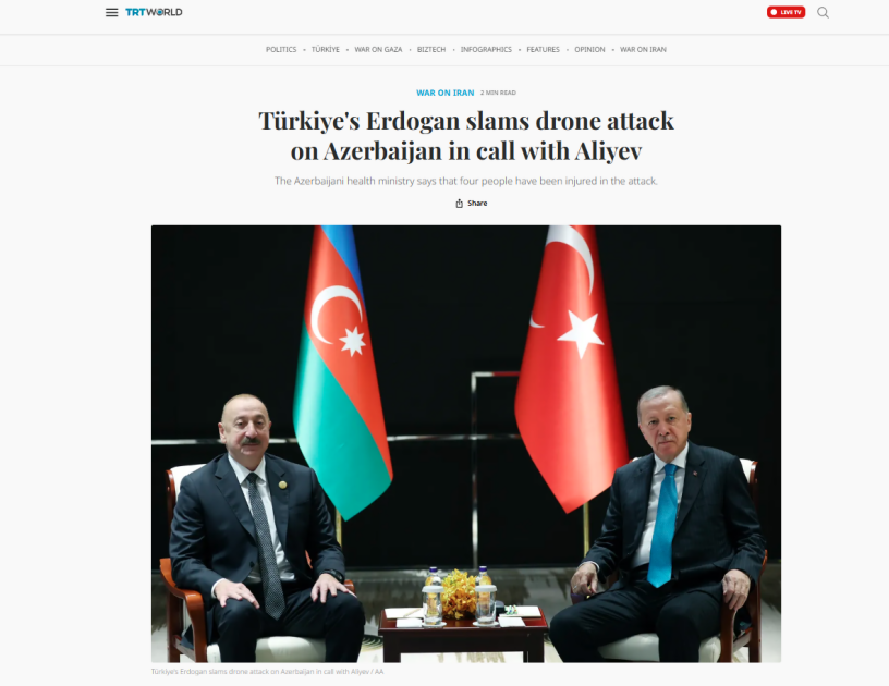 Prezident İlham Əliyevin İranın Azərbaycana dron hücumuna dair fikirləri dünya mediasının diqqət mərkəzindədir