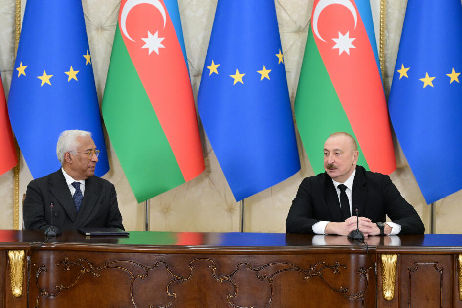 Президент Ильхам Алиев и Президент Совета ЕС Антониу Кошта выступили с заявлениями для прессы