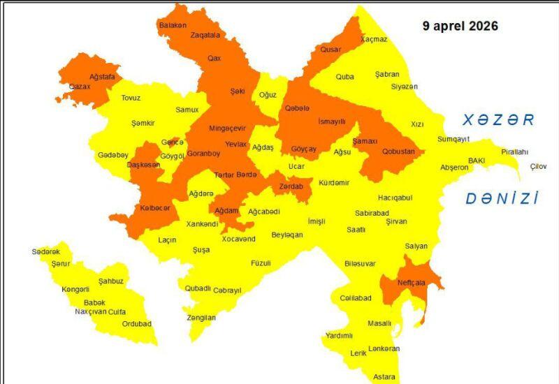 В Азербайджане объявлены желтое и оранжевое предупреждения