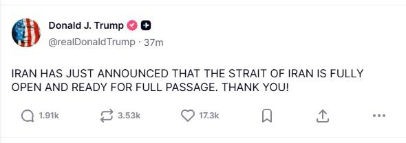 Tramp İrana təşəkkür etdi