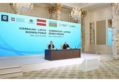 Президент Ильхам Алиев и Президент Эдгарс Ринкевичс приняли участие в азербайджано-латвийском бизнес-форуме  - ФОТО - ВИДЕО