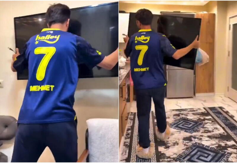 Фанат "Фенербахче" разбил телевизор после разгрома в дерби