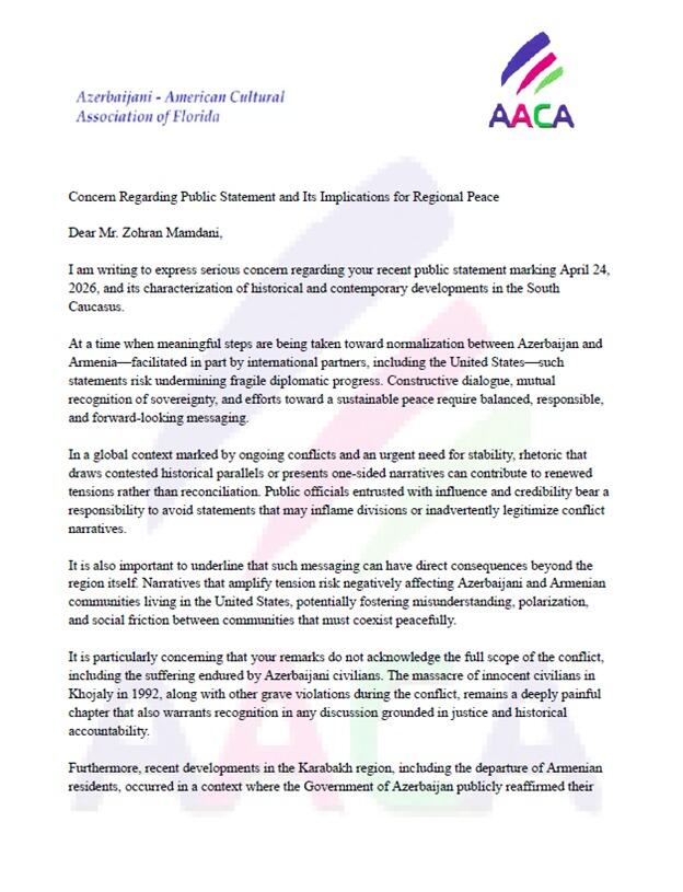 Азербайджанцы мира обратились к мэру Нью-Йорка