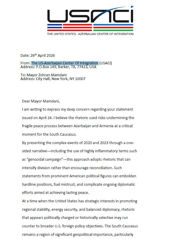 Азербайджанцы мира обратились к мэру Нью-Йорка