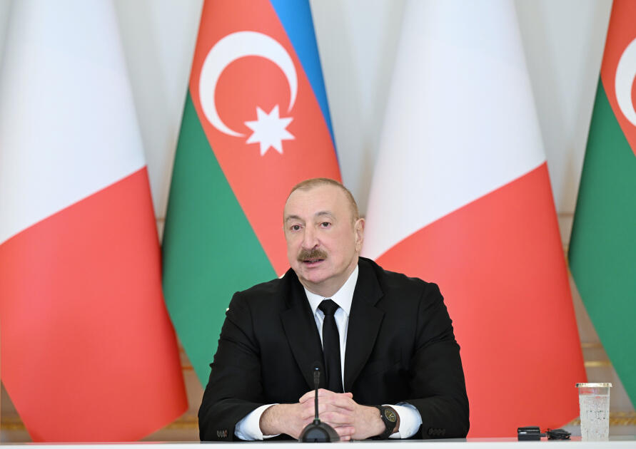 Президент Ильхам Алиев и Председатель Совета министров Италии Джорджа Мелони выступили с заявлениями для прессы