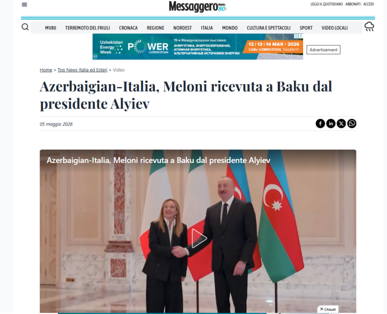 Dünya mediası Baş nazir Ciorcia Meloninin Prezident İlham Əliyevlə Bakıda apardığı danışıqları geniş işıqlandırıb