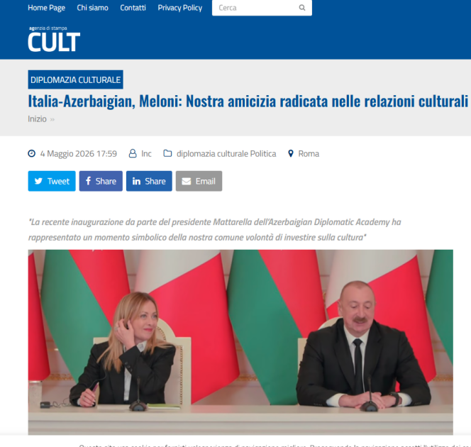 Dünya mediası Baş nazir Ciorcia Meloninin Prezident İlham Əliyevlə Bakıda apardığı danışıqları geniş işıqlandırıb