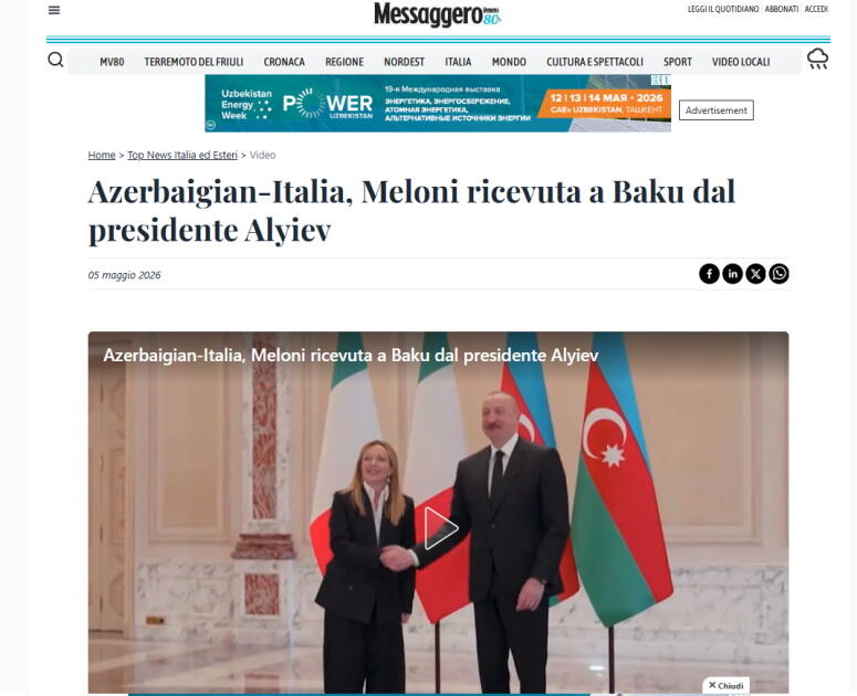 Мировые медиа широко осветили переговоры в Баку Премьер-министра Джорджи Мелони с Президентом Ильхамом Алиевым