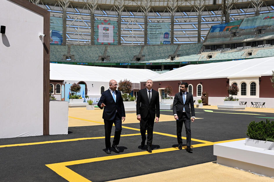 Prezident İlham Əliyev Bakı Olimpiya Stadionunun ərazisində WUF13 ilə bağlı görülən işlərlə tanış olub