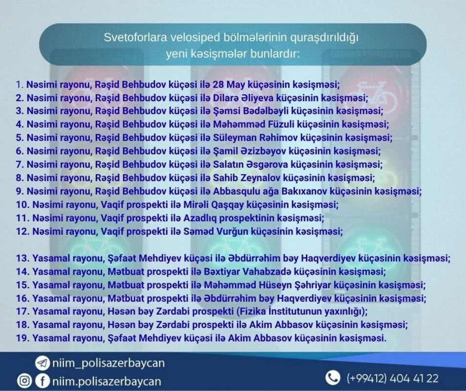 Bakıda velosiped və skuter sürənlərin nəzərinə - İşıqforların sayı artırıldı