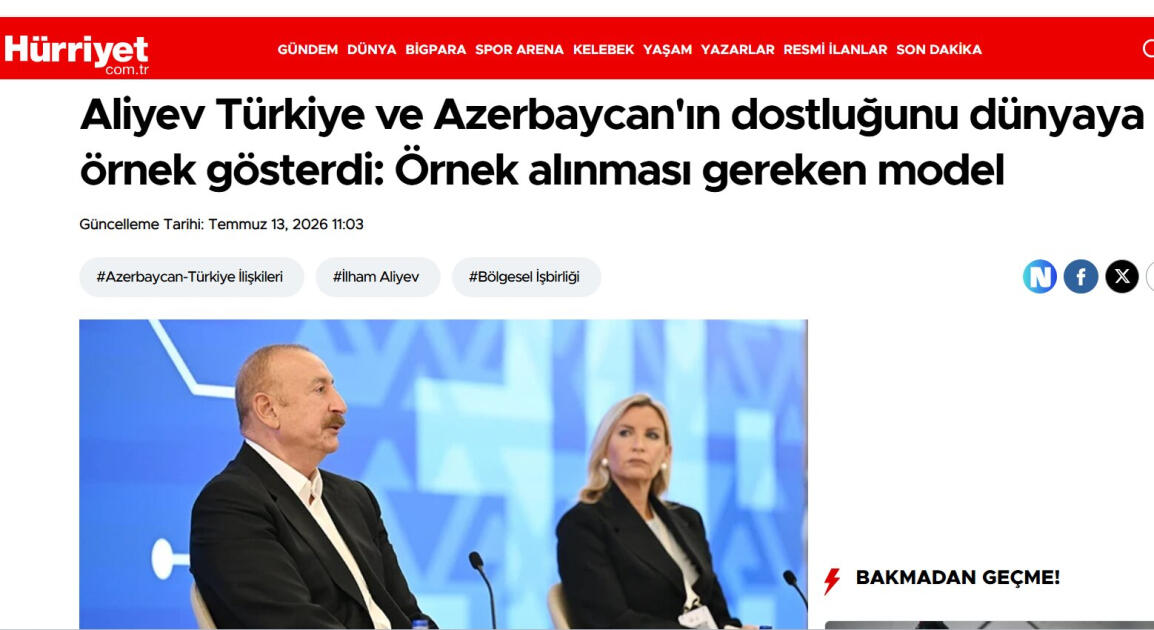 Выступление Президента Азербайджана на IV Шушинском глобальном медиафоруме - в центре внимания турецких СМИ
