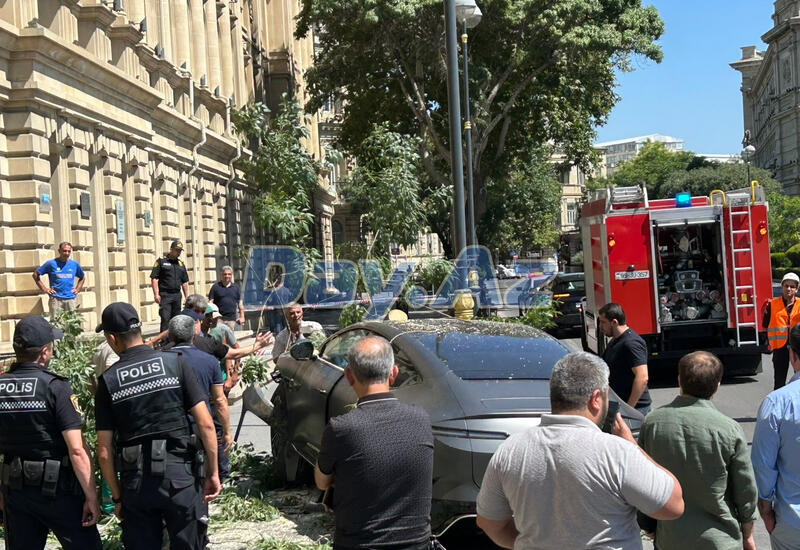 Автомобиль влетел в ограждение в центре Баку