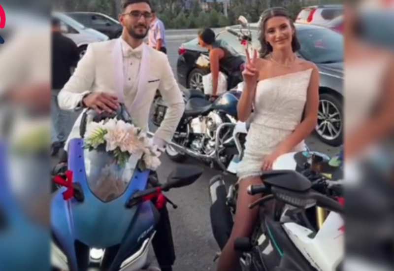 Bakıda gəlinlə bəy toylarına motosikletlə gəldi