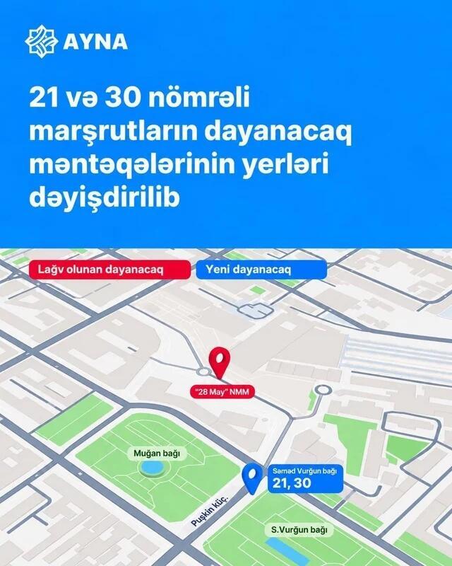 В Баку перенесли остановки двух автобусных маршрутов