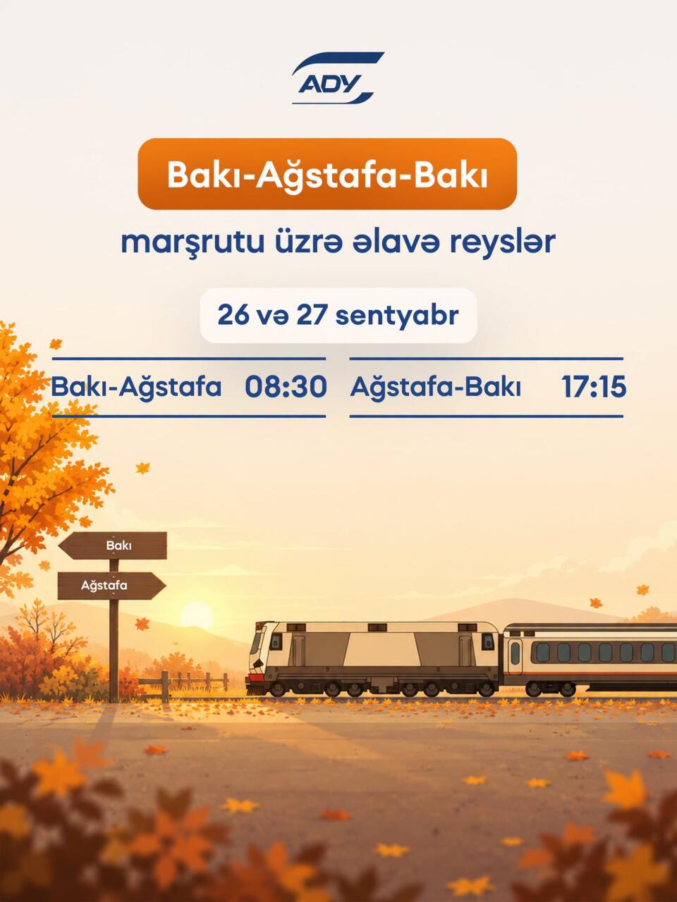 Bakı-Ağstafa-Bakı marşrutu üzrə əlavə qatar reysləri həyata keçiriləcək