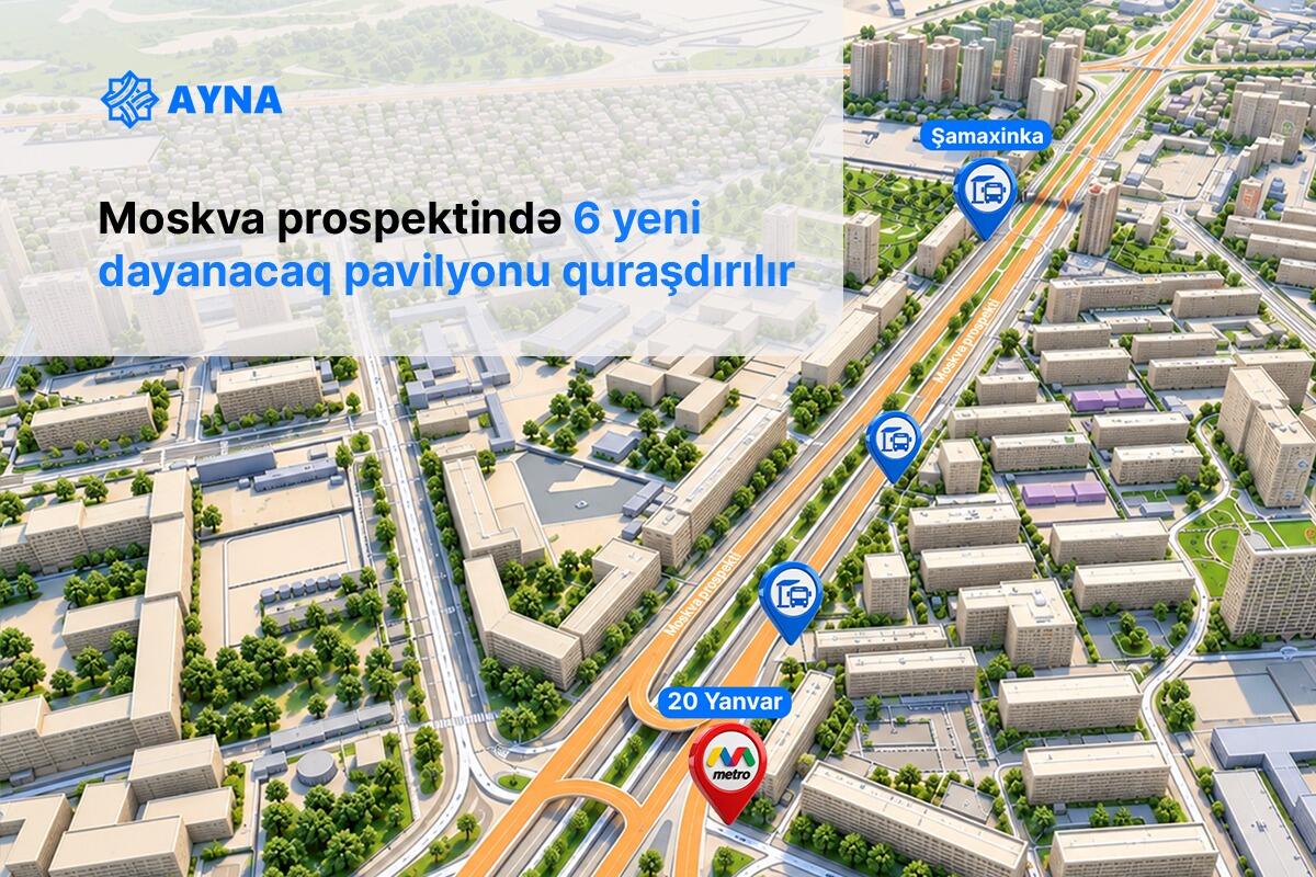 Moskva prospektində 6 yeni dayanacaq pavilyonu quraşdırılır