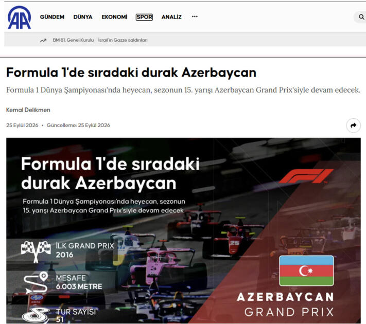 Гран-при Азербайджана F1 в центре внимания СМИ Турции
