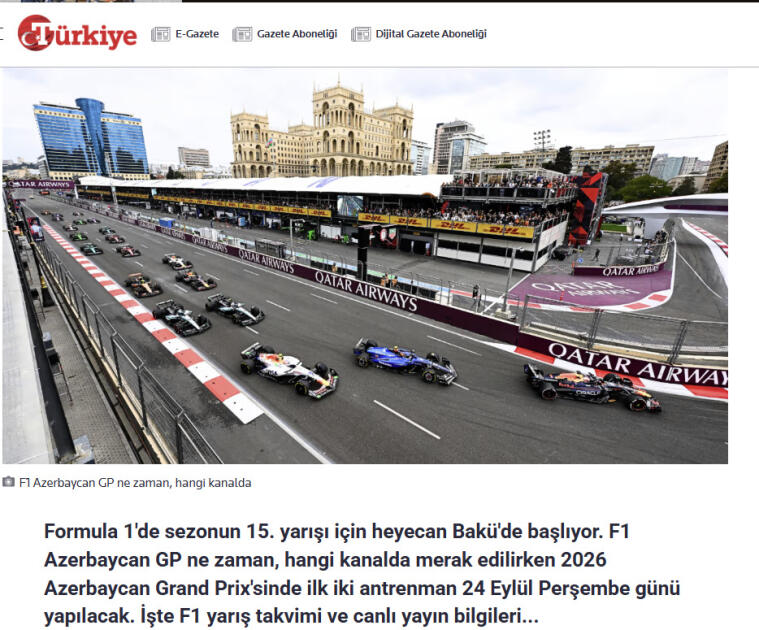 Гран-при Азербайджана F1 в центре внимания СМИ Турции