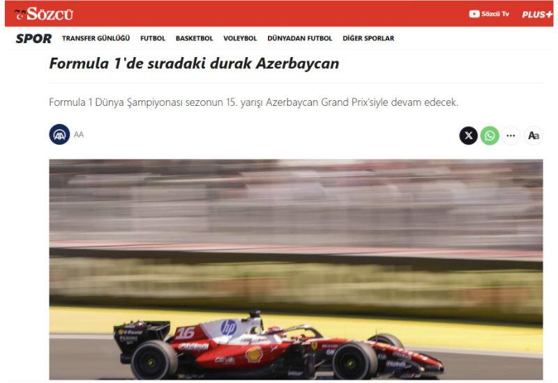 Гран-при Азербайджана F1 в центре внимания СМИ Турции