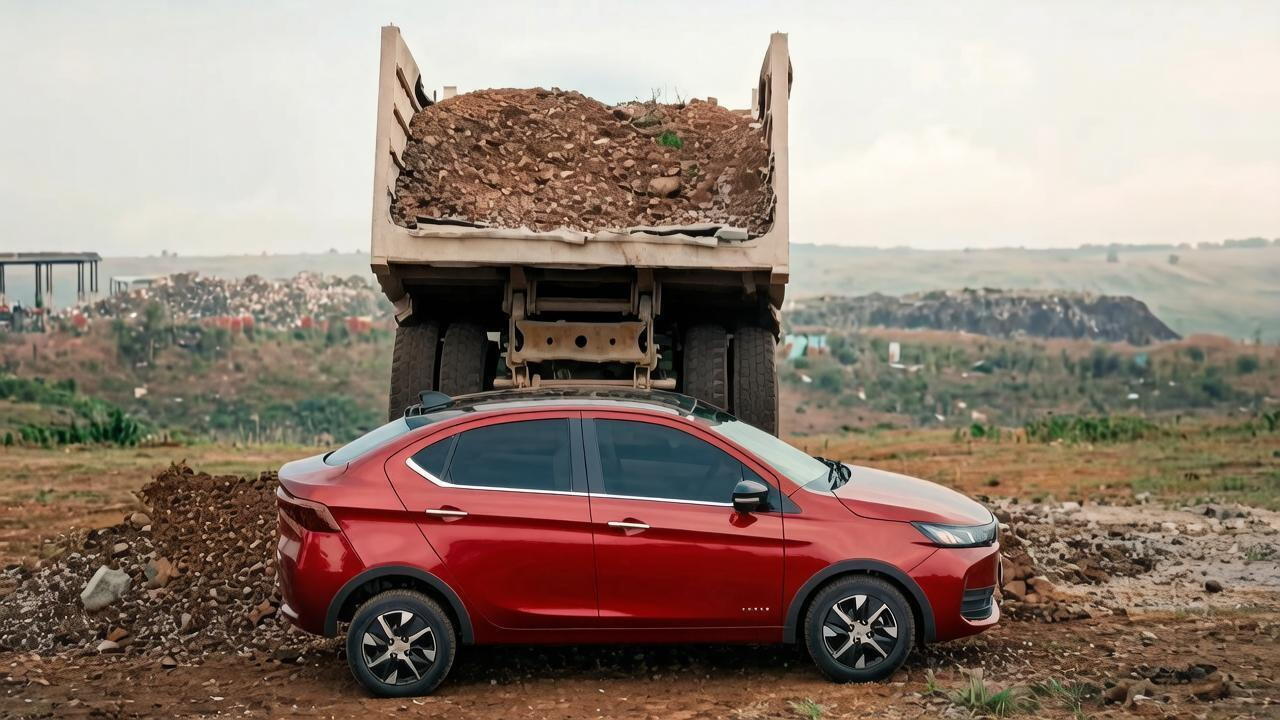 Tata засыпала свой новый седан Aeris 20 тоннами гравия
