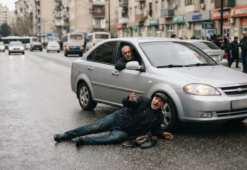 Özünü maşın altına ataraq sürücünü şərləməyə çalışan piyadanı