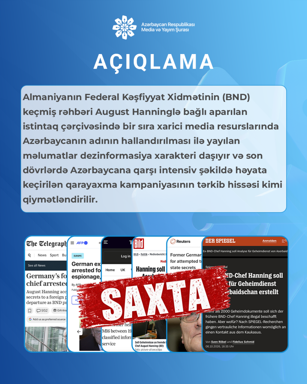 В Баку назвали дезинформацией публикации о связи Азербайджана с делом экс-главы разведслужбы Германии