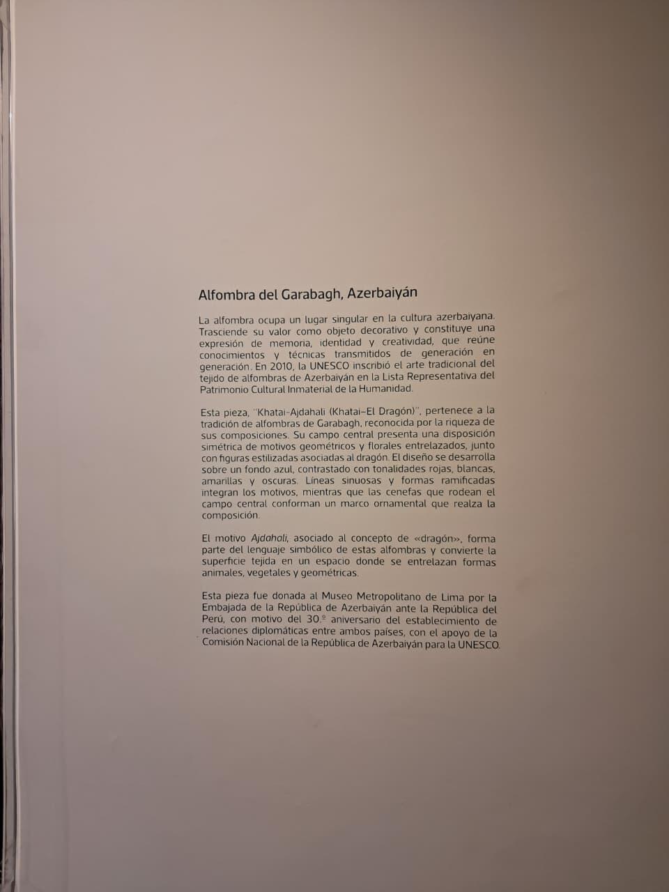 Limada Azərbaycan milli irsini təcəssüm etdirən Qarabağ xalçasının təntənəli açılış mərasimi keçirilib