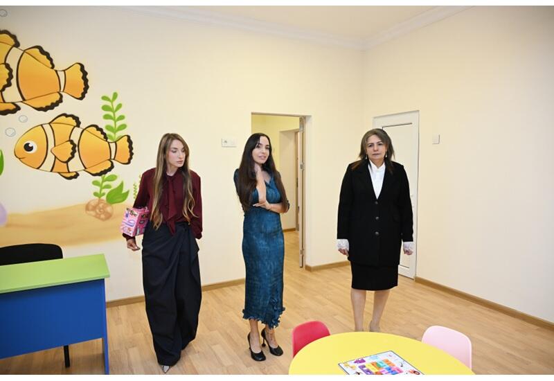 Leyla Əliyeva və Alyona Əliyeva Şamaxı şəhərindəki Xınıslı körpələr evi-uşaq bağçasının açılış mərasimində iştirak ediblər