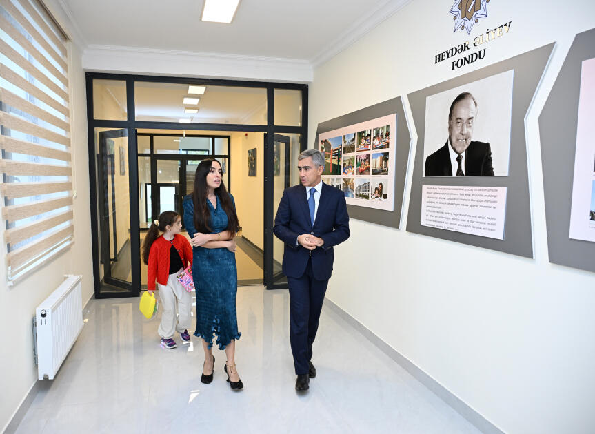 Leyla Əliyeva və Alyona Əliyeva Şamaxı şəhərindəki Xınıslı körpələr evi-uşaq bağçasının açılış mərasimində iştirak ediblər