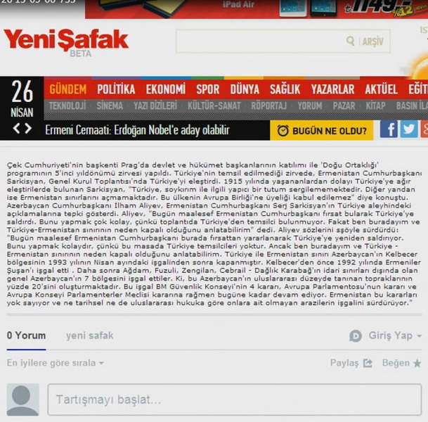 Главная новость турецких СМИ: весомый ответ Президента Азербайджана Ильхама Алиева Сержу Саргсяну - ФОТО